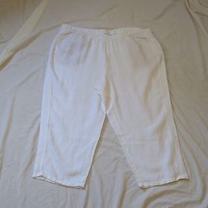J. Jill Love Linen Capri Pants 100% Linen White Elastic Waist Size 2X